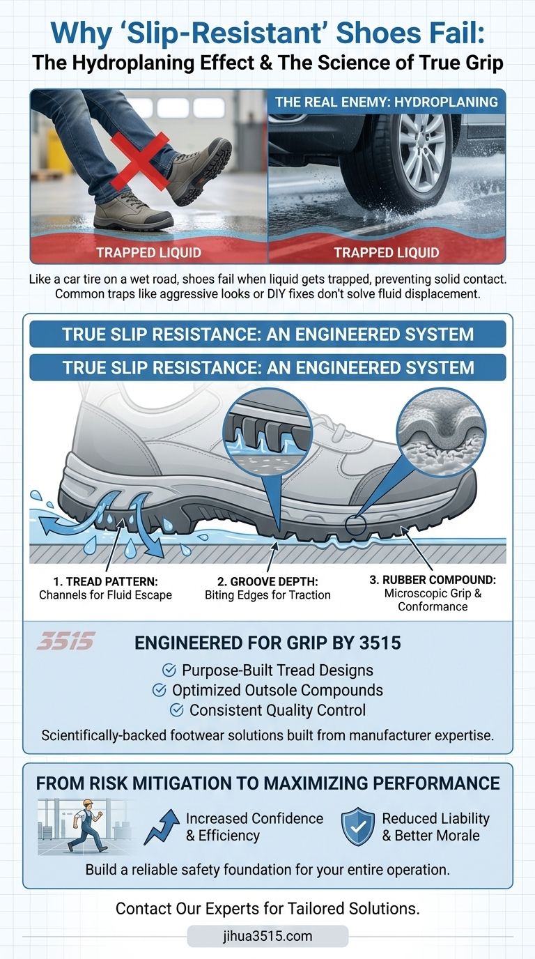 Por qué sus zapatos "antideslizantes" fallan y lo que un neumático de coche puede enseñarle sobre seguridad Guía Visual
