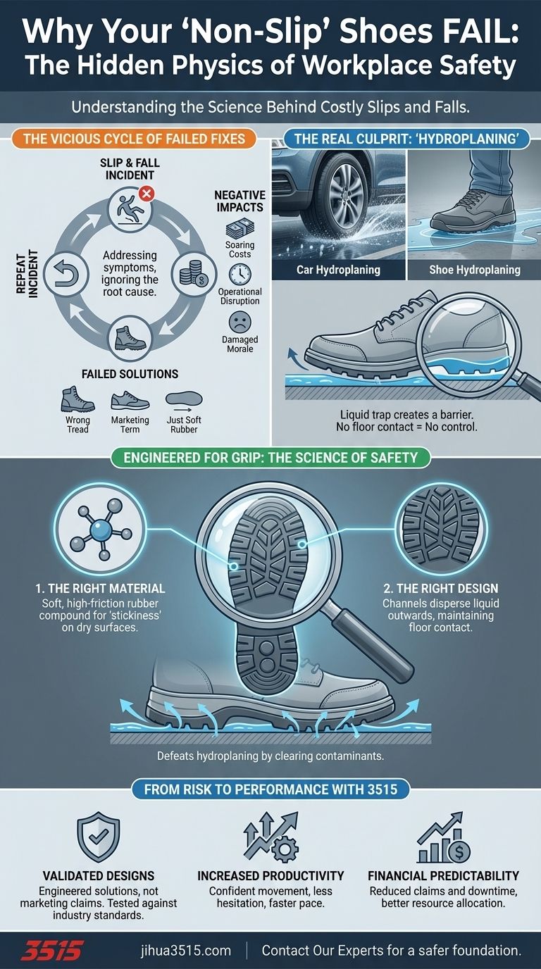 Por qué tus zapatos "antideslizantes" fallan: La física oculta de la seguridad en el lugar de trabajo Guía Visual
