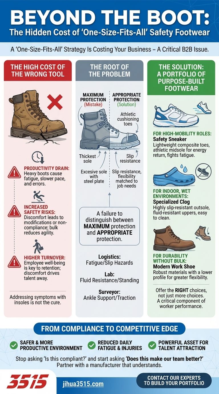 Além da Bota: Por Que uma Estratégia de Calçados de Segurança "Tamanho Único" Está Custando Caro para Sua Empresa Guia Visual