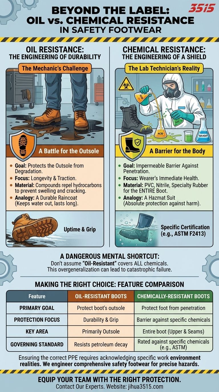 Beyond the Label: The Critical Difference Between Oil and Chemical Resistance in Safety Footwear Visual Guide