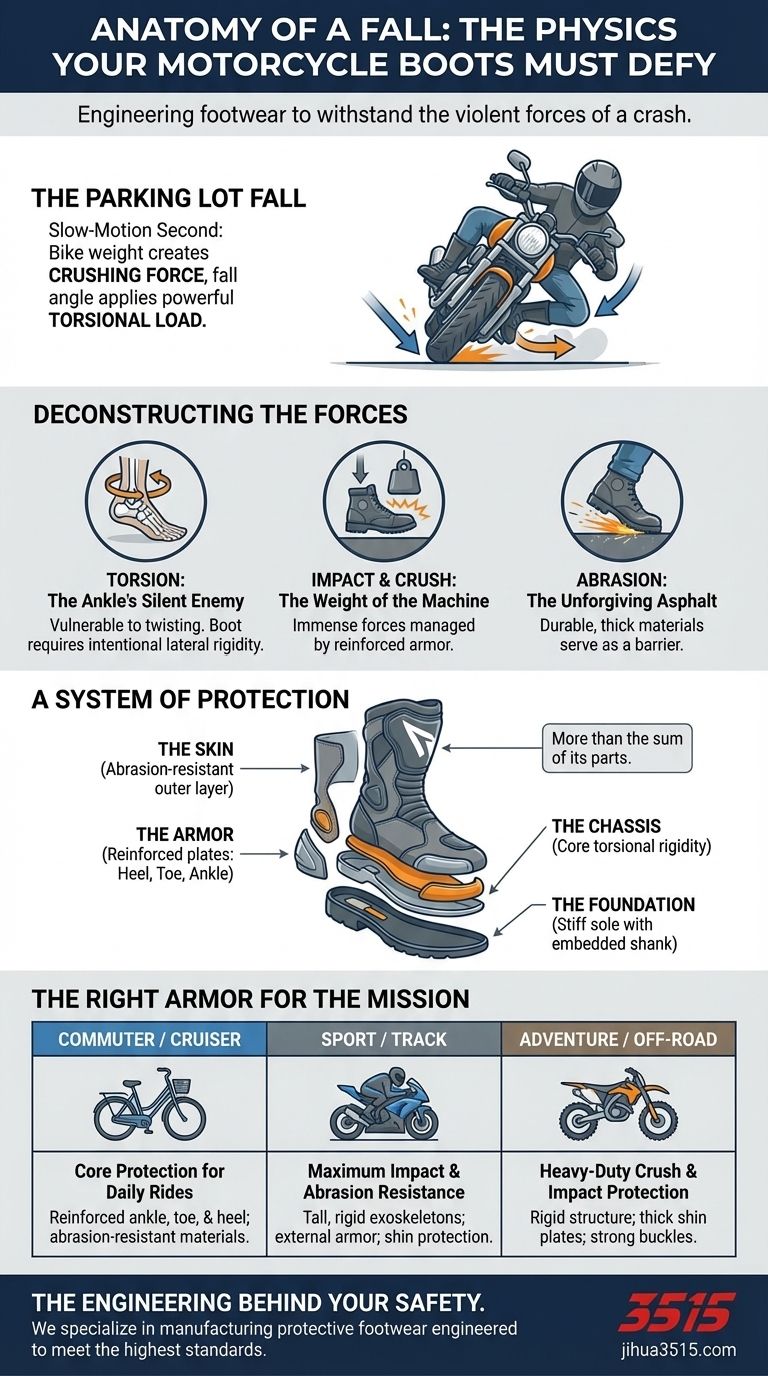Anatomía de una caída: La física que tus botas de moto deben desafiar Guía Visual