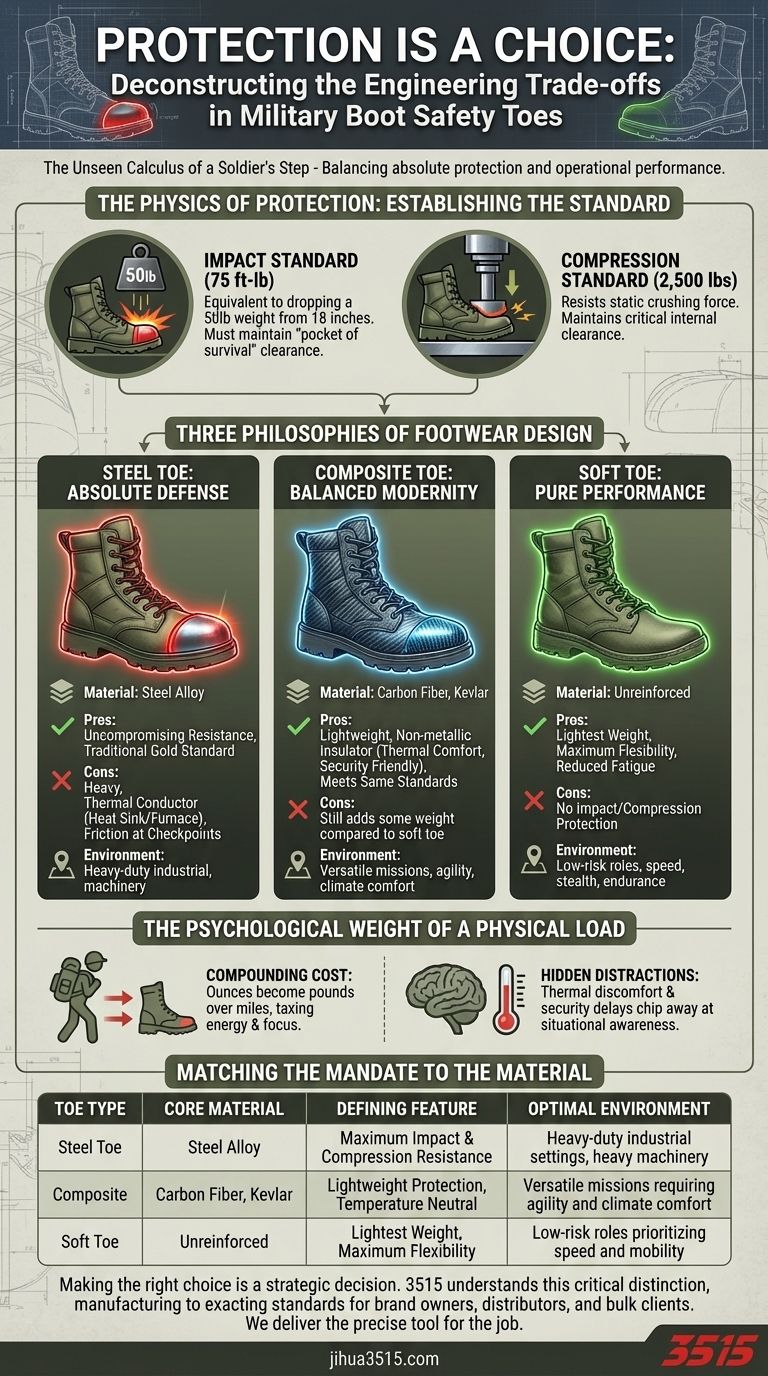 Protección es una elección: Deconstruyendo las compensaciones de ingeniería en las punteras de seguridad de las botas militares Guía Visual