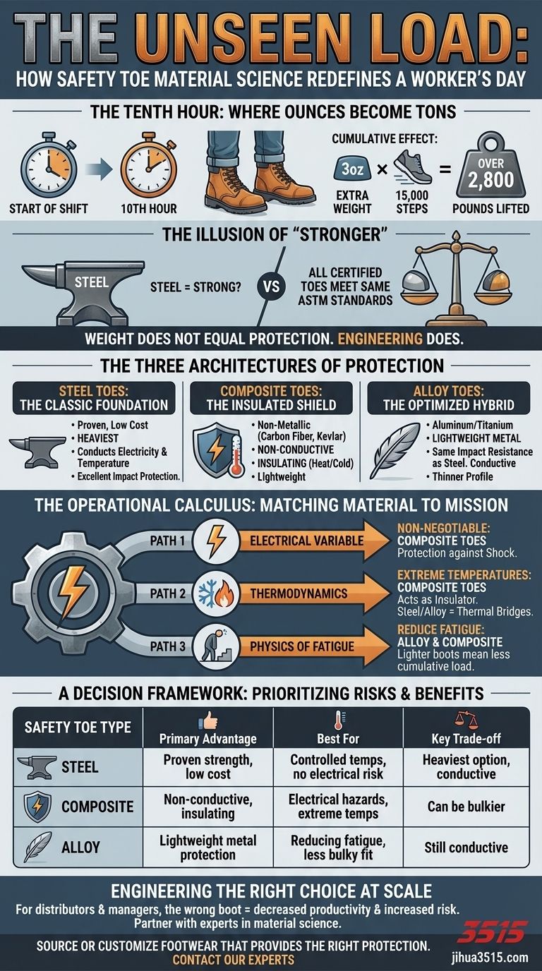 La carga invisible: cómo la ciencia de los materiales de las punteras de seguridad redefine el día de un trabajador Guía Visual
