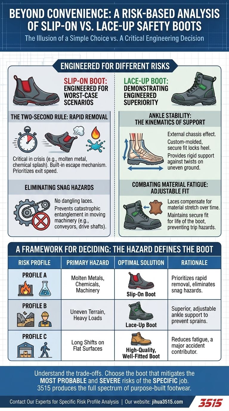Oltre la Convenienza: Un'Analisi Basata sul Rischio degli Stivali di Sicurezza Slip-On vs. Allacciati Guida Visiva
