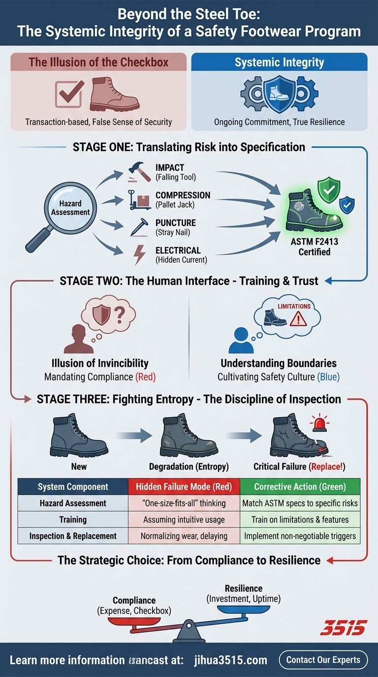 Más allá de la puntera de acero: la integridad sistémica de un programa de calzado de seguridad Guía Visual