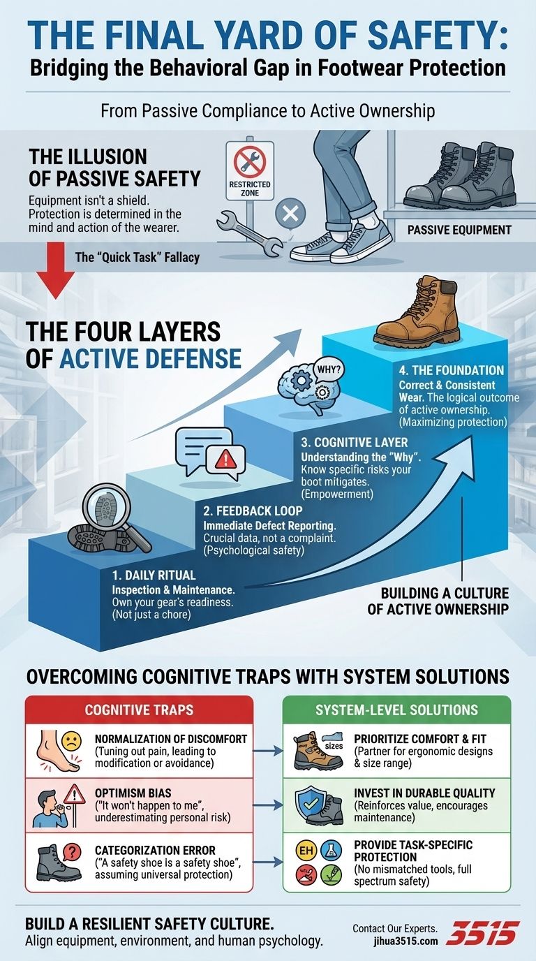 La última yarda de seguridad: Cerrando la brecha conductual en la protección del calzado Guía Visual