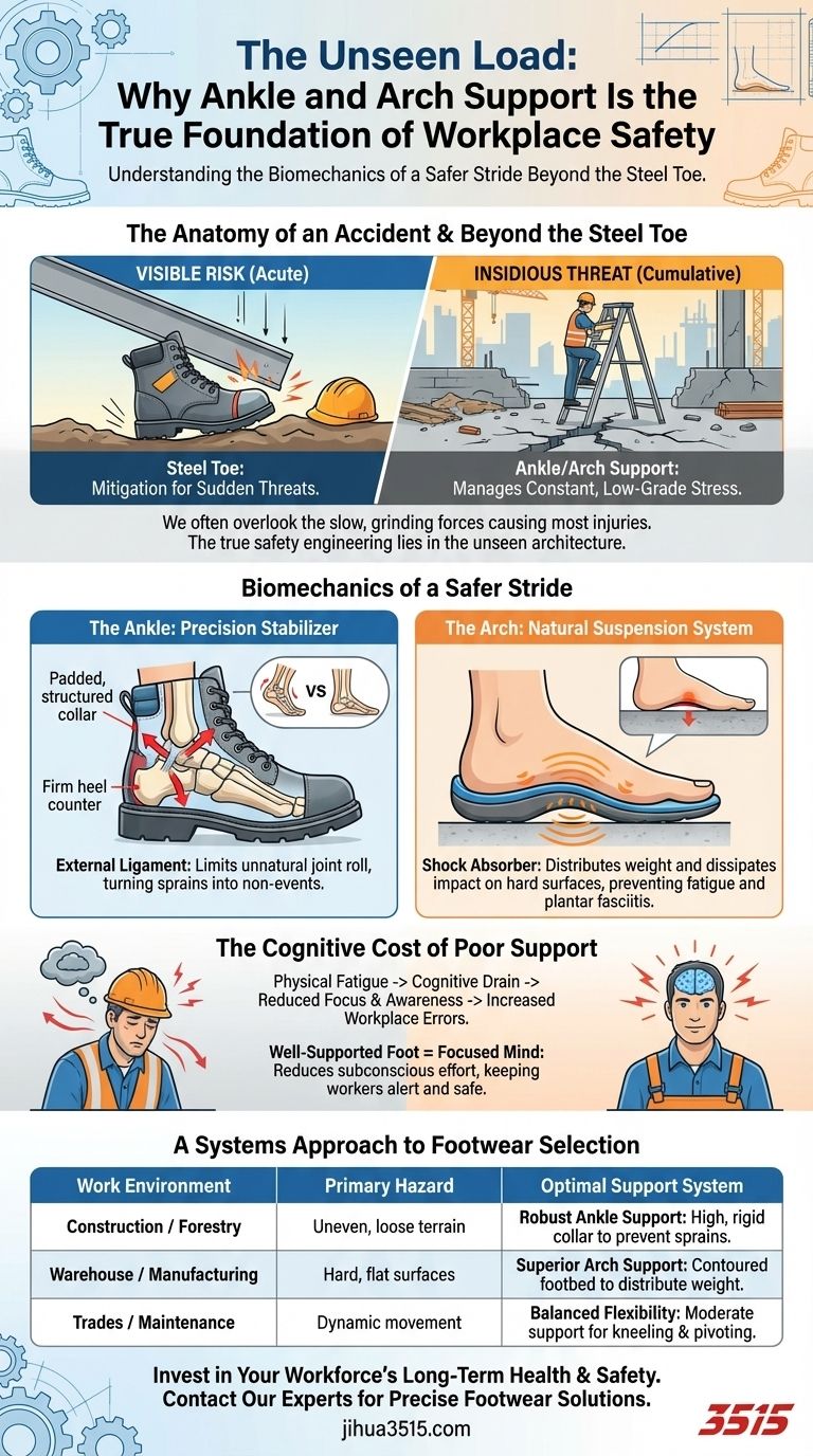 Il Carico Invisibile: Perché il Supporto di Caviglia e Arco Plantare è la Vera Fondazione della Sicurezza sul Lavoro Guida Visiva