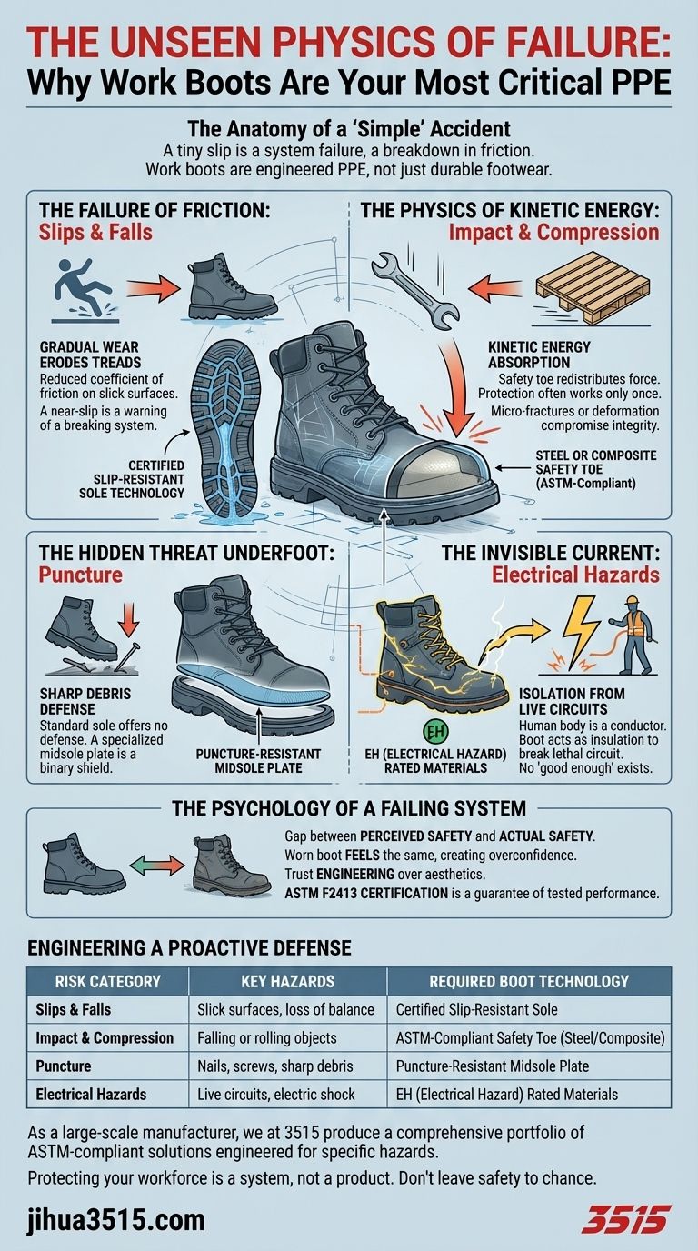 La física invisible del fallo: por qué las botas de trabajo son su EPP más crítico Guía Visual