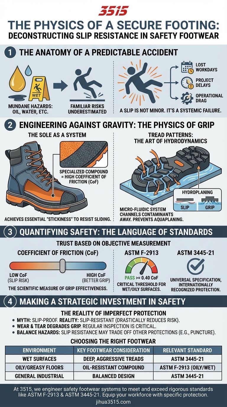 La Fisica di una Base Sicura: Decostruire la Resistenza allo Scivolamento nelle Calzature di Sicurezza Guida Visiva