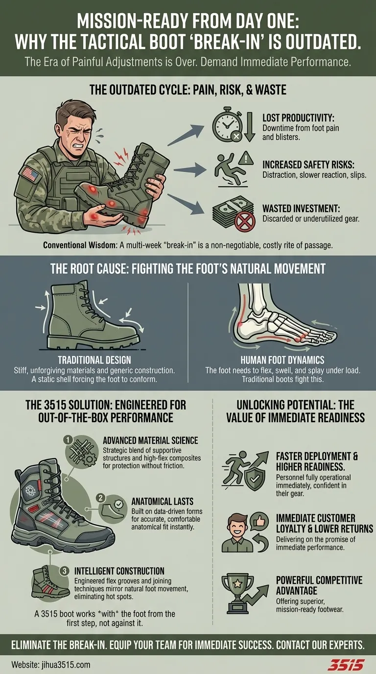 Pronto para a Missão Desde o Primeiro Dia: Por Que o Período de "Amaciamento" da Bota Tática é um Sinal de Design Ultrapassado Guia Visual