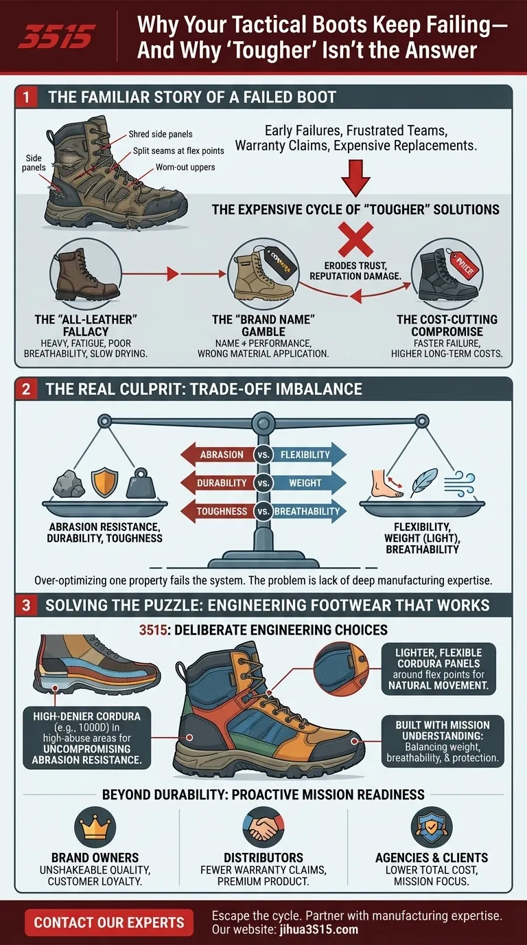 لماذا تفشل أحذيتك التكتيكية باستمرار — ولماذا "الأكثر صلابة" ليس هو الحل دليل مرئي