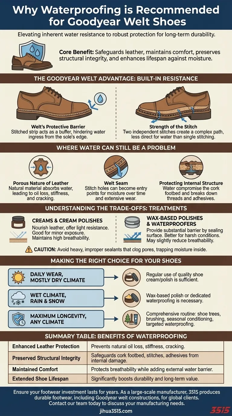 Pourquoi l'imperméabilisation est-elle recommandée pour les chaussures Goodyear Welt ? Protection essentielle pour la longévité Guide Visuel
