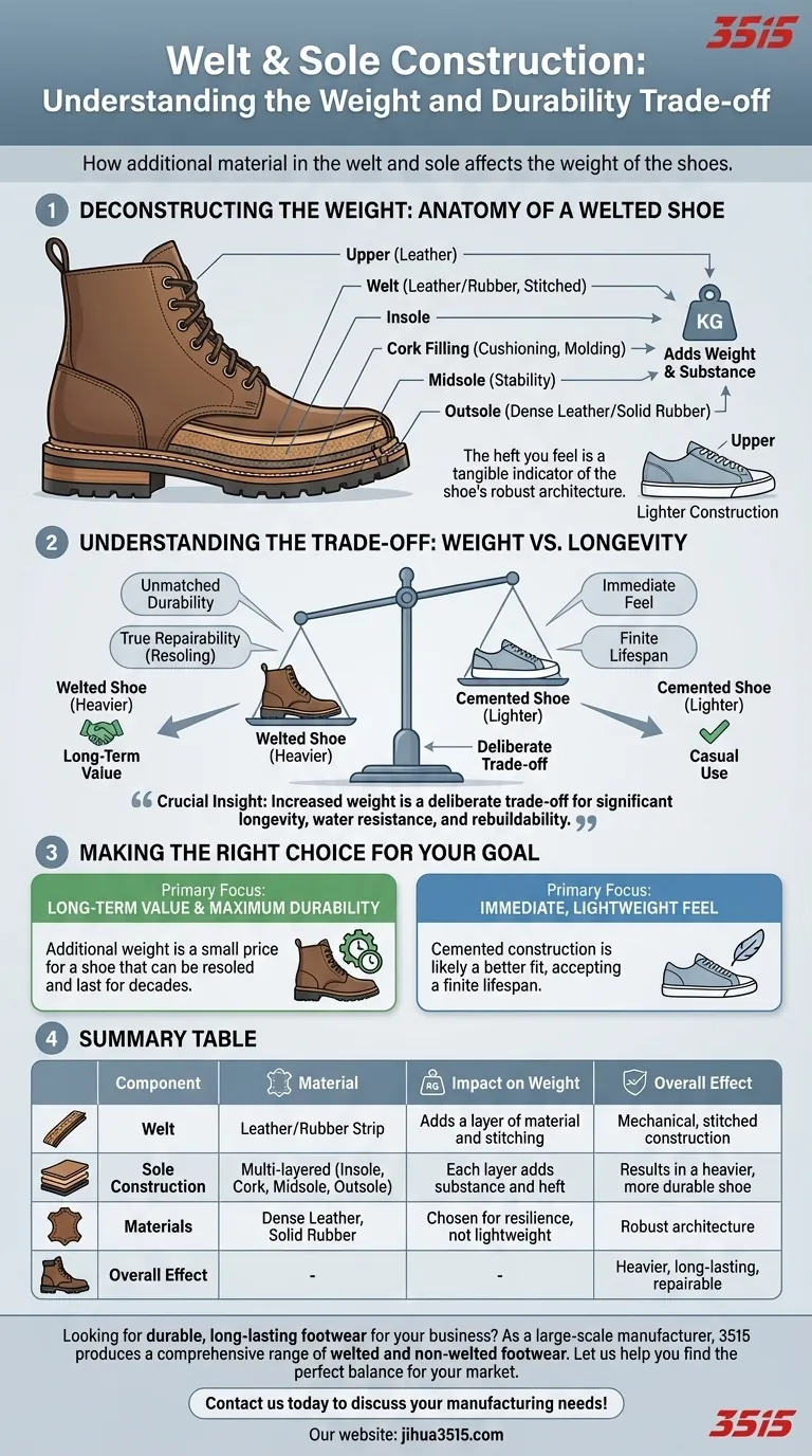 Comment le matériau supplémentaire dans le cousu et la semelle affectent-ils le poids des chaussures ? Le compromis pour la durabilité Guide Visuel