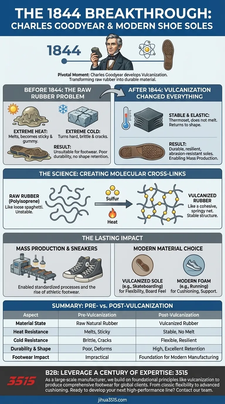1844年的哪项历史性突破为现代鞋底制造做出了贡献？硫化革命 图解指南