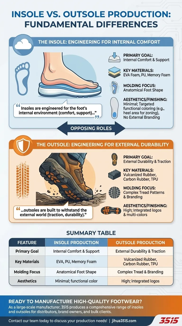 ¿Cómo difiere la producción de plantillas de la producción de suelas? Diferencias clave en la fabricación de calzado Guía Visual