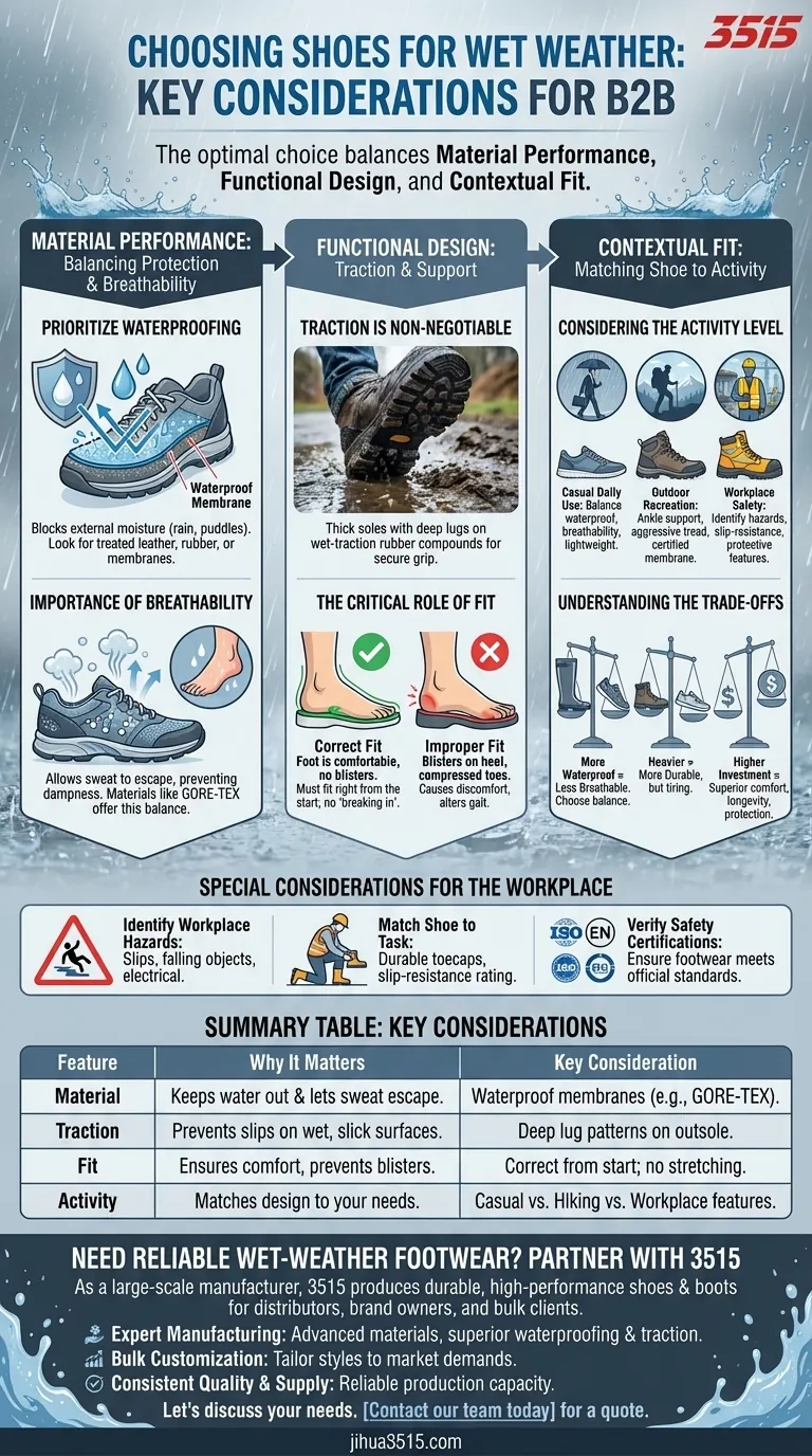 Que faut-il considérer lors du choix de chaussures pour temps humide ? Caractéristiques clés pour des pieds secs et sûrs Guide Visuel