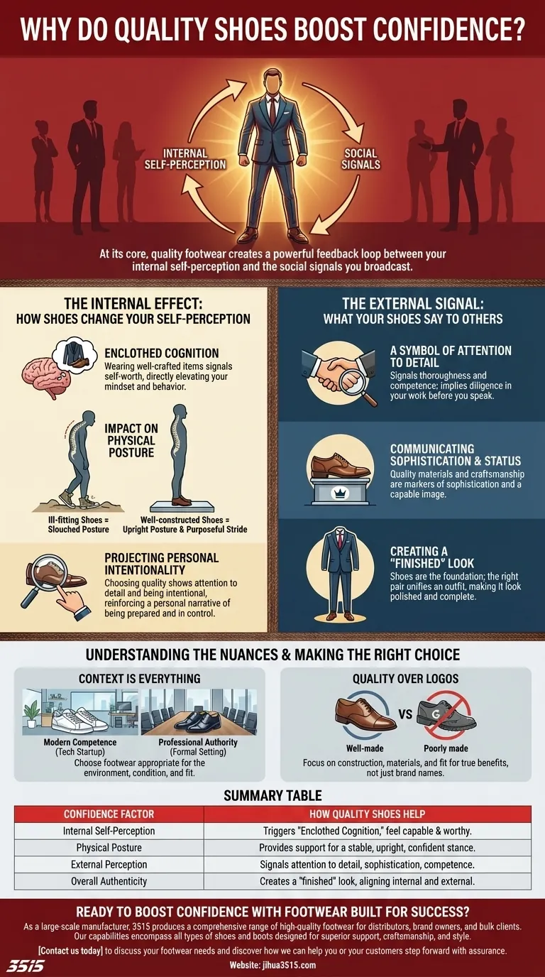 Perché le scarpe di qualità aumentano la fiducia in se stessi? Scatena il tuo potenziale con le calzature giuste Guida Visiva