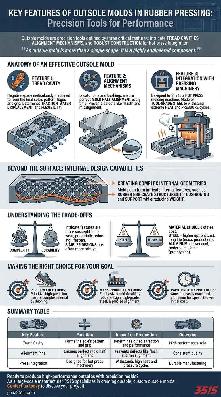 Quelles sont les caractéristiques clés des moules de semelles extérieures utilisés dans le moulage par compression du caoutchouc ? Guide essentiel pour des chaussures durables Guide Visuel