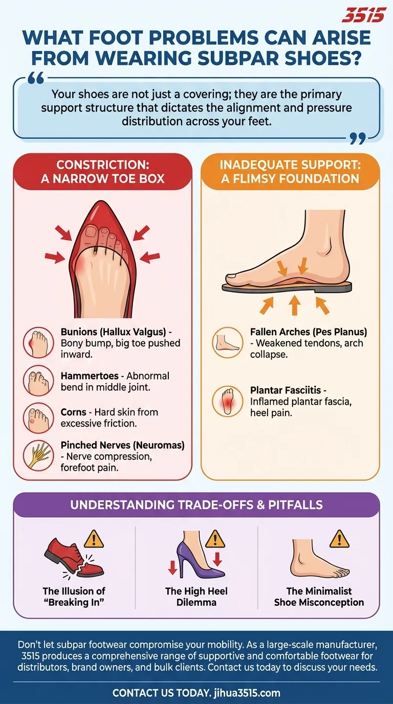 Quali problemi ai piedi possono derivare dall'indossare scarpe scadenti? Prevenire dolori e deformità con un supporto adeguato Guida Visiva