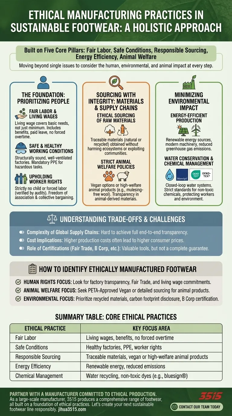 Quelles sont les pratiques de fabrication éthiques courantes dans la chaussure durable ? Un guide de la production éthique de chaussures Guide Visuel