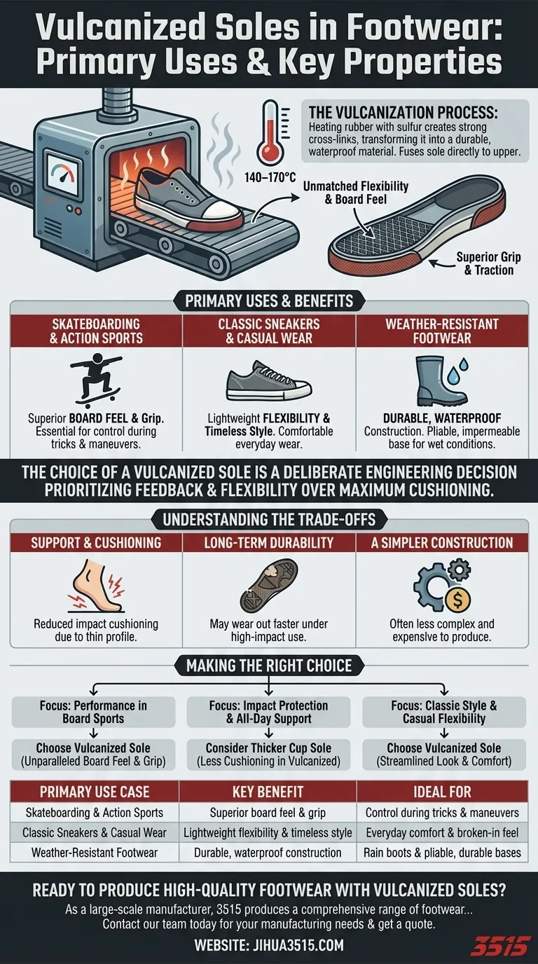 Quelles sont les principales utilisations des semelles vulcanisées dans la chaussure ? Essentiel pour les chaussures de skate et les vêtements décontractés Guide Visuel