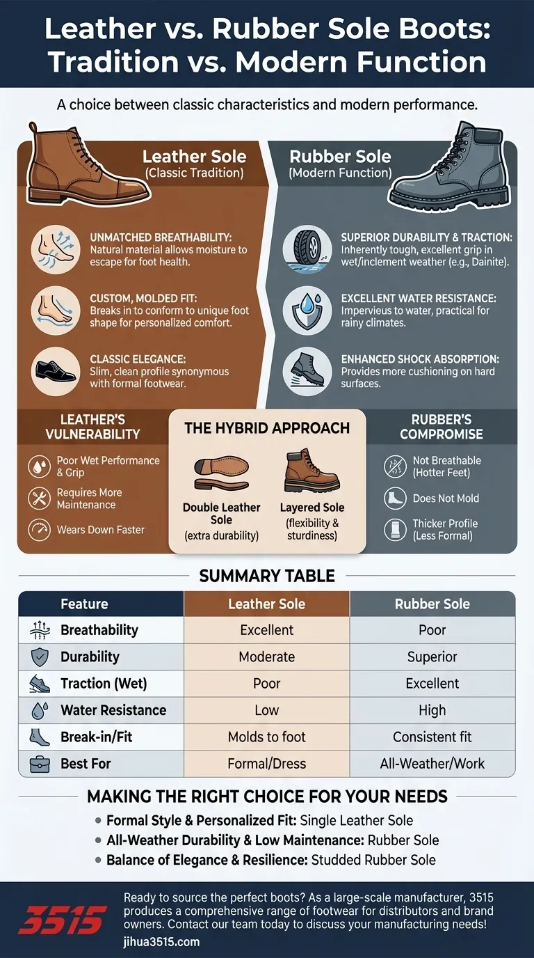 Quelles sont les principales différences entre les bottes à semelles en cuir et en caoutchouc ? Choisissez la bonne semelle pour vos besoins Guide Visuel
