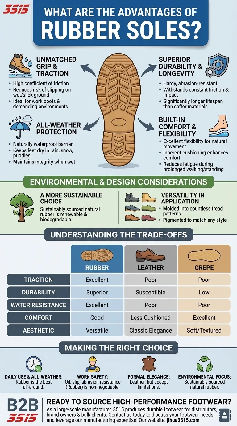 Quels sont les avantages des semelles en caoutchouc ? Traction supérieure, durabilité et performance par tous les temps Guide Visuel