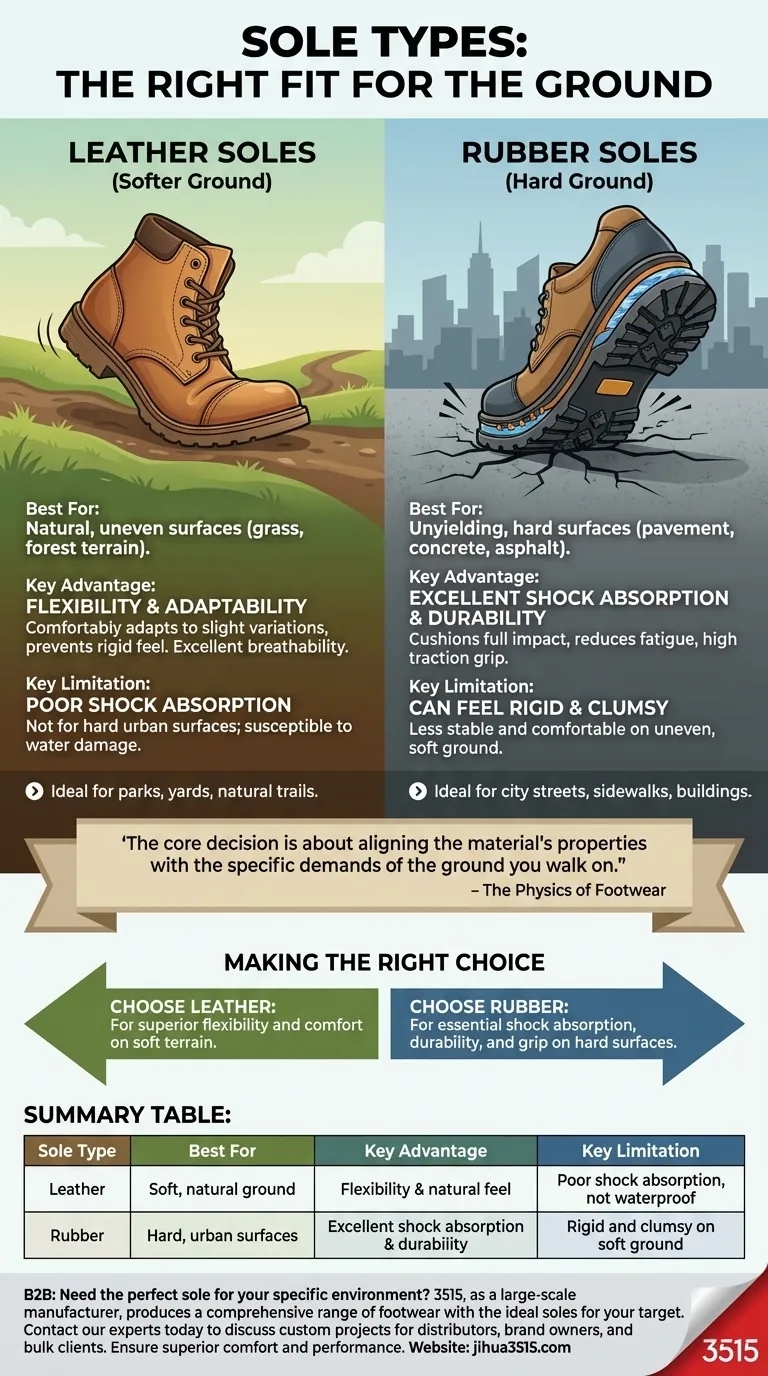 Quel type de semelle est préférable pour un sol plus meuble ? Cuir vs Caoutchouc pour un confort optimal Guide Visuel