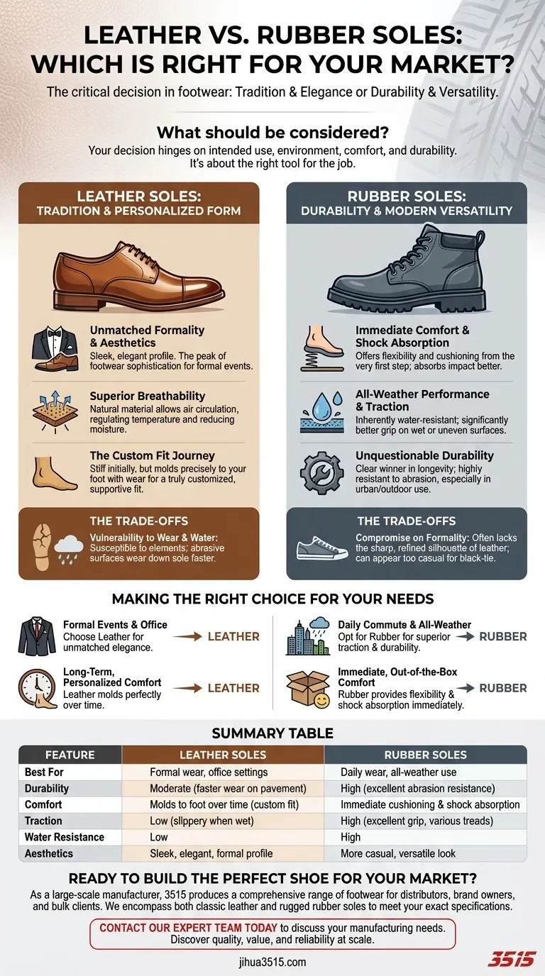 Que faut-il considérer lors du choix entre des semelles en cuir et en caoutchouc ? Un guide pour des chaussures durables Guide Visuel