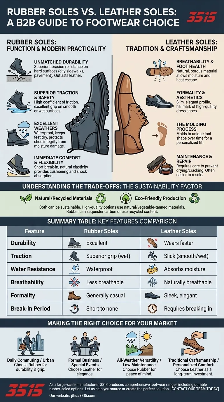 Warum könnte jemand Gummisohlen gegenüber Ledersohlen bevorzugen? Entdecken Sie Strapazierfähigkeit und Allwettertauglichkeit Visuelle Anleitung