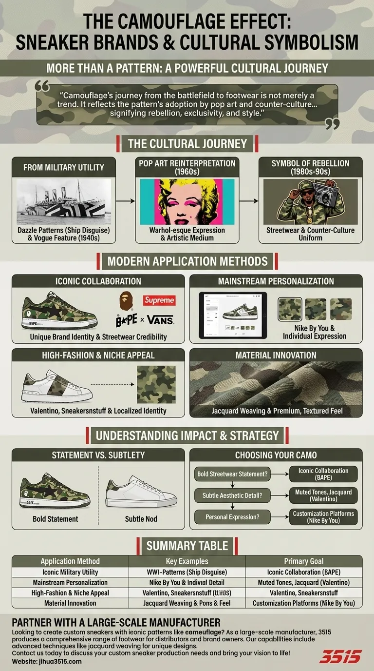 Come hanno incorporato i marchi di sneaker le fantasie mimetiche? Dallo stile militare allo streetwear Guida Visiva