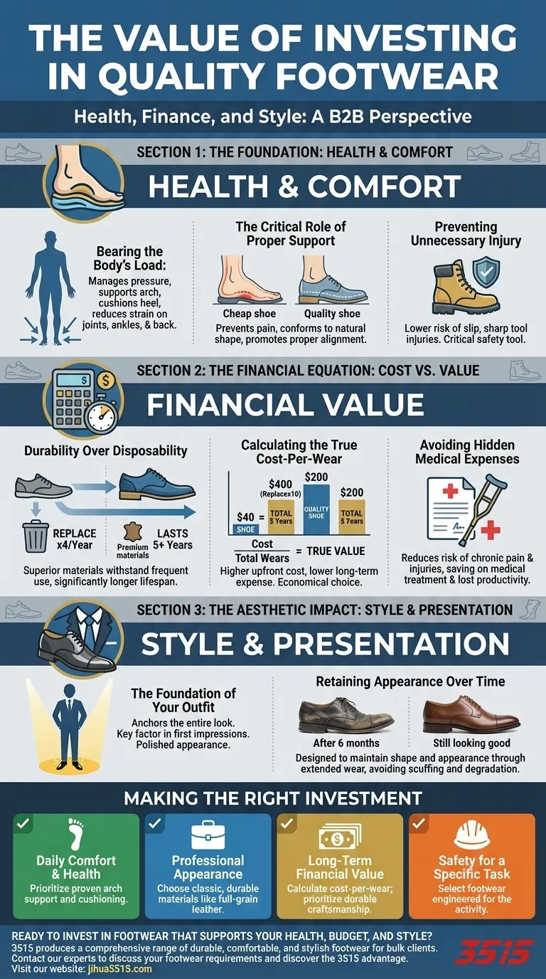 Perché è importante investire in scarpe di buona qualità? Proteggi la tua salute, il tuo portafoglio e il tuo stile Guida Visiva