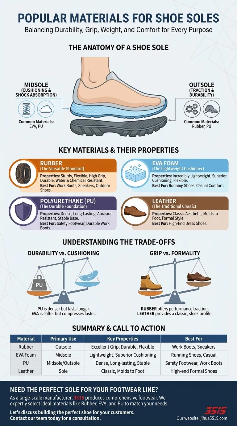 Quali sono i materiali più diffusi per la realizzazione delle suole delle scarpe? Scegli il materiale giusto per durata e comfort Guida Visiva