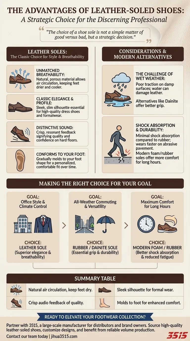 Quali sono i vantaggi delle scarpe con suola in cuoio? Sblocca eleganza classica e traspirabilità Guida Visiva