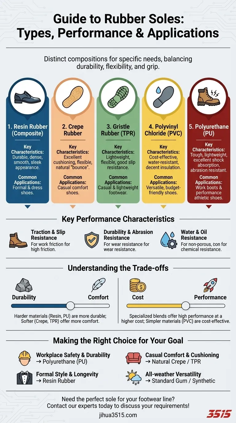 Quels sont les différents types de semelles en caoutchouc mentionnés ? Trouvez la semelle parfaite pour chaque application Guide Visuel