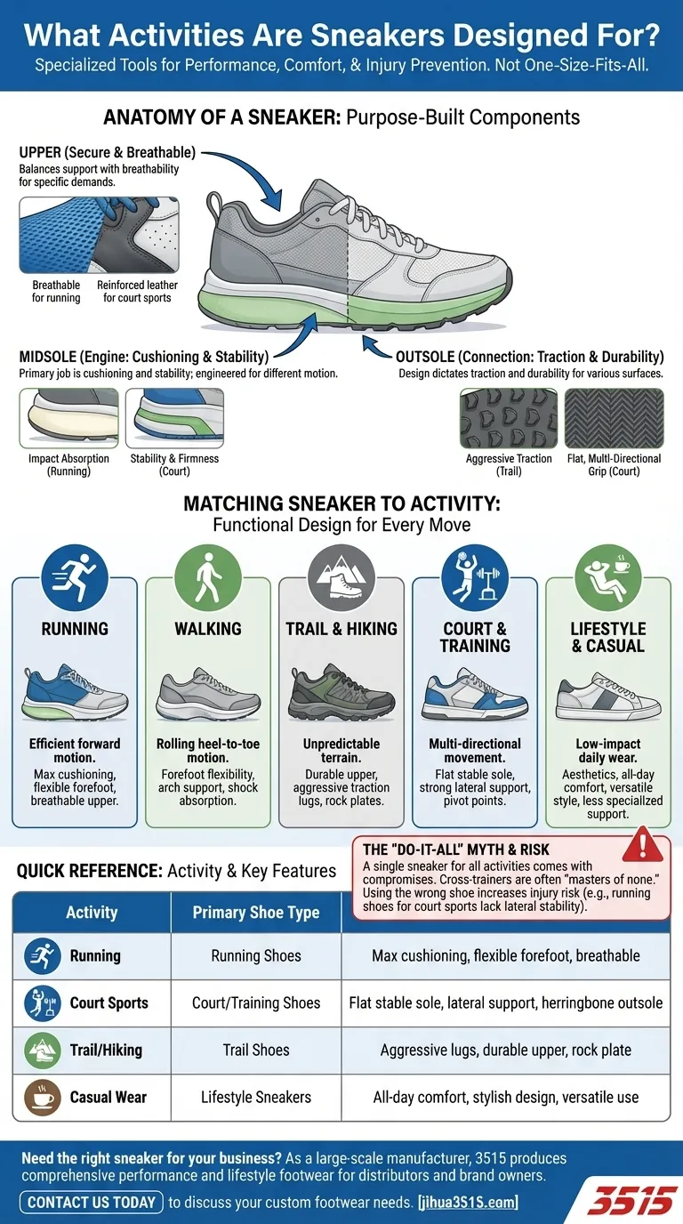 Pour quelles activités les baskets sont-elles conçues ? Choisissez la bonne chaussure pour la performance et la sécurité. Guide Visuel