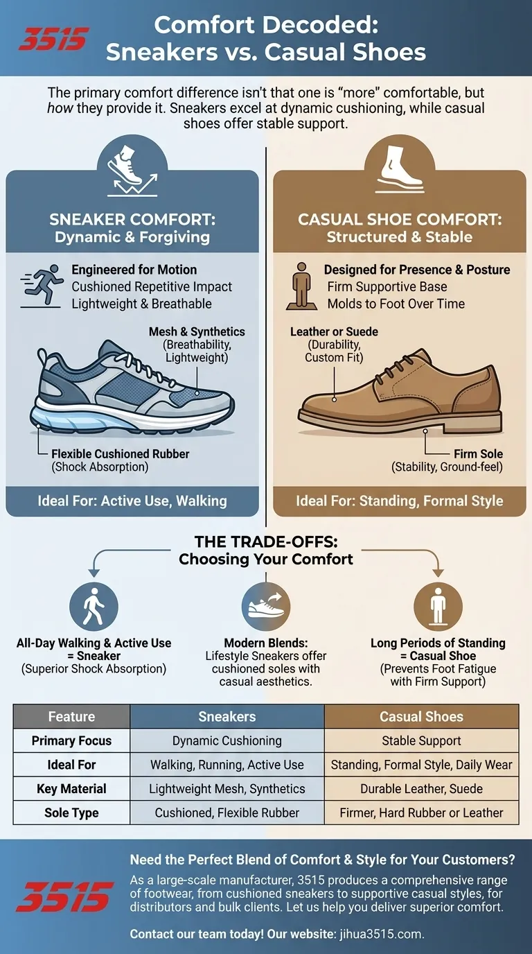 Como os sapatos casuais e os tênis diferem em conforto? Amortecimento vs. Suporte Explicado Guia Visual
