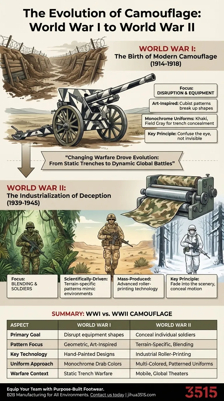 Come si è sviluppato l'uso del mimetismo durante le Guerre Mondiali? Dall'interruzione artistica al occultamento scientifico Guida Visiva