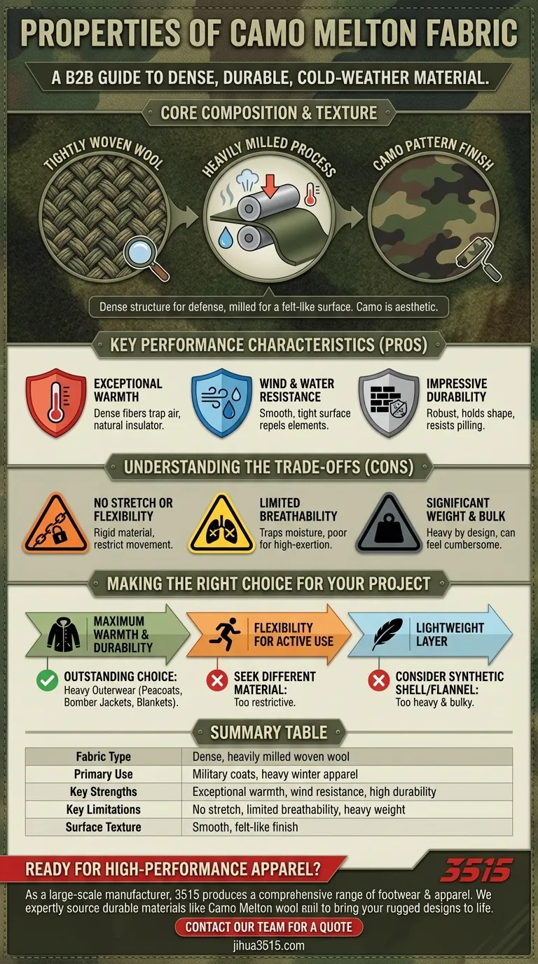 Quelles sont les propriétés du tissu Melton camouflage ? Un guide sur la laine robuste pour temps froid Guide Visuel