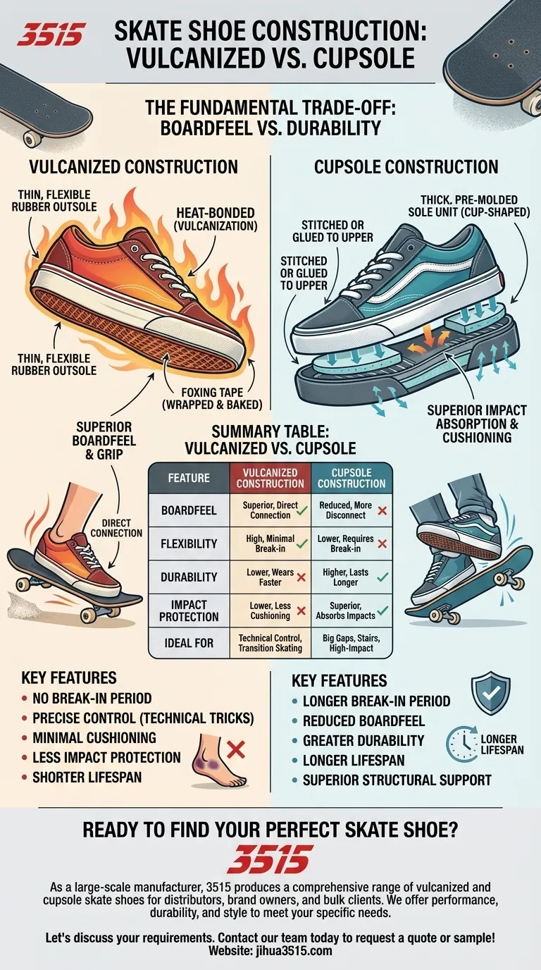Quelles sont les principales différences entre les chaussures de skate vulcanisées et les chaussures à semelle cupsole ? Sensation de la planche contre durabilité Guide Visuel