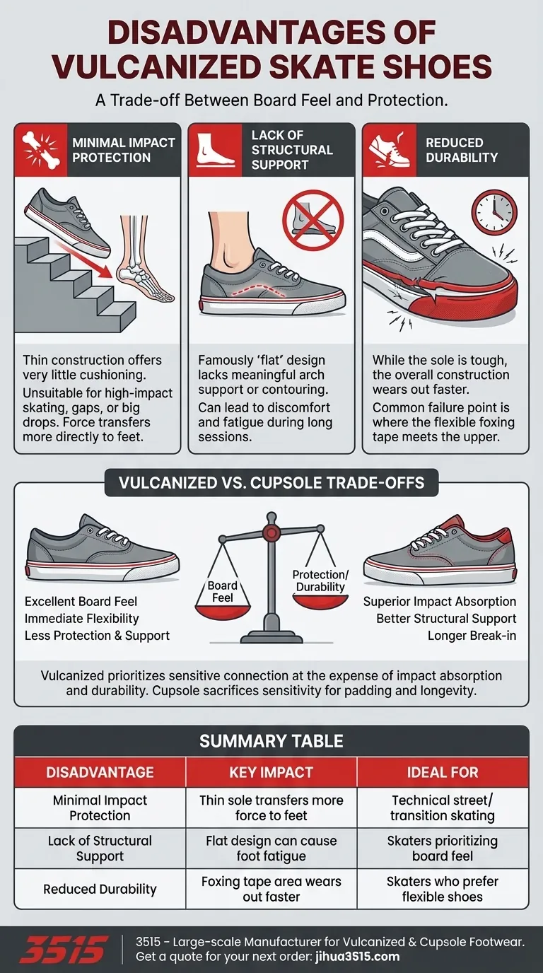 What are the disadvantages of vulcanized skate shoes? Less Protection, Faster Wear Visual Guide