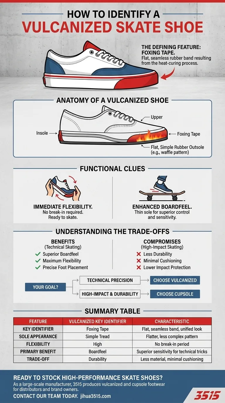 Comment identifier une chaussure de skate vulcanisée ? Recherchez la bande de renfort et les caractéristiques clés Guide Visuel