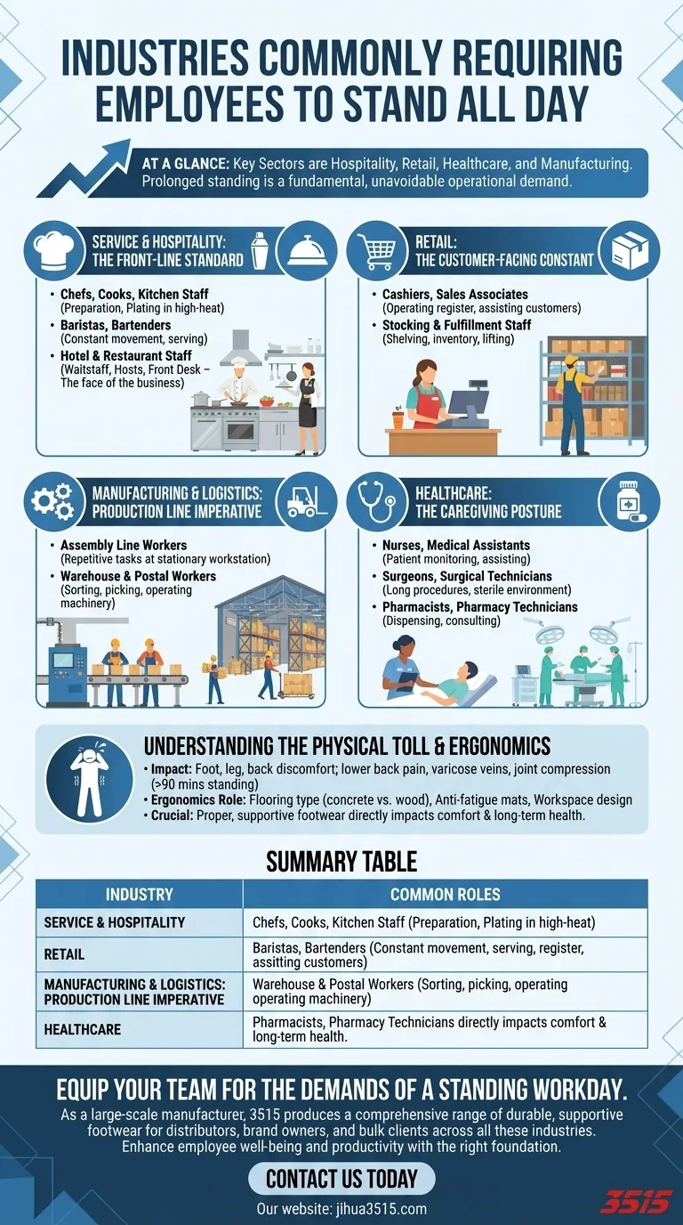 一日中立ち仕事が求められる業界は？主要セクターと必須の靴ソリューションを発見 ビジュアルガイド