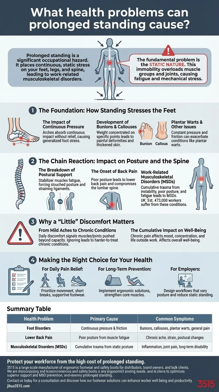 Quels problèmes de santé peuvent résulter d'une station debout prolongée ? Prévenir la douleur chronique et les TMS. Guide Visuel
