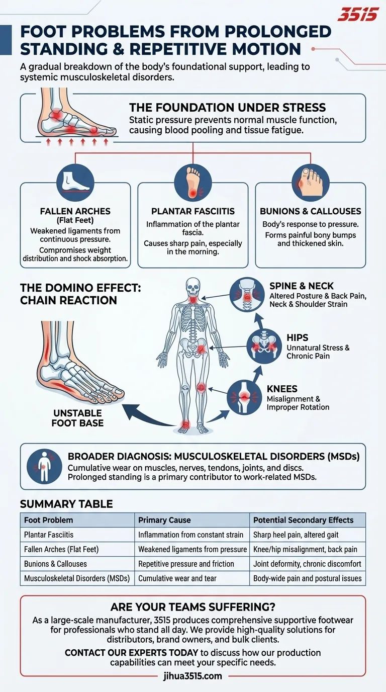 Quels types de problèmes de pieds sont associés aux mouvements répétitifs ou à la station debout prolongée ? Protégez vos fondations Guide Visuel