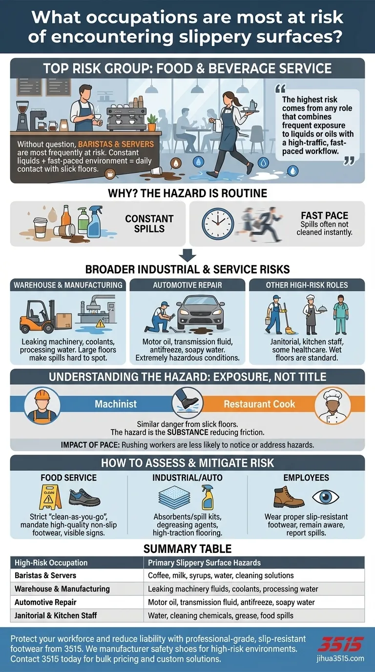 Quali occupazioni corrono il maggior rischio di incontrare superfici scivolose? Proteggi il tuo team dai pericoli di scivolamento e caduta Guida Visiva