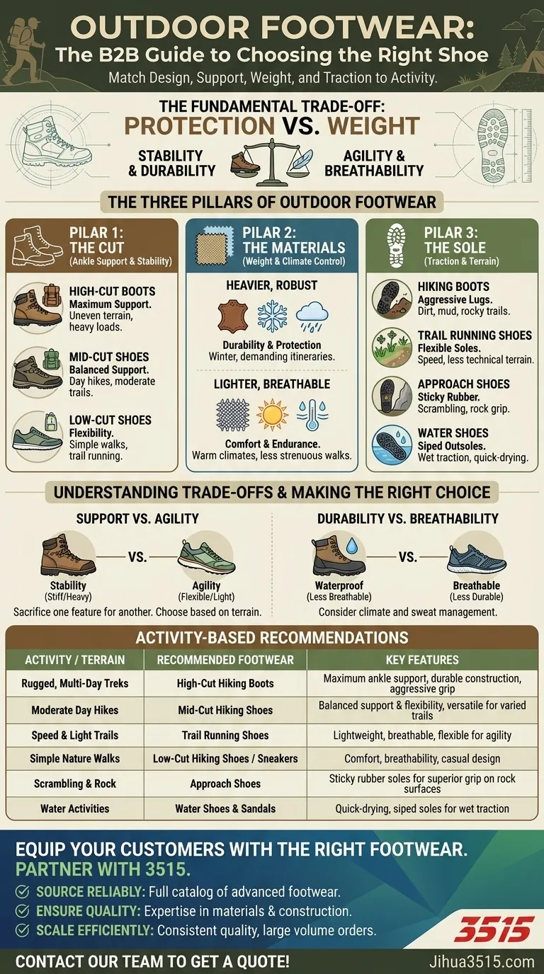 Quels sont les types de chaussures d'extérieur recommandés pour différentes activités ? Trouvez votre ajustement parfait pour tous les terrains Guide Visuel