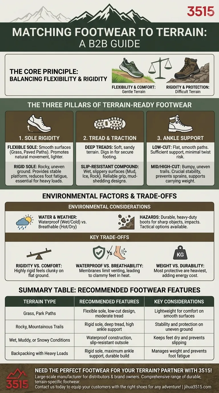 What type of shoe is suitable for different terrains? A Guide to Terrain-Ready Footwear Visual Guide