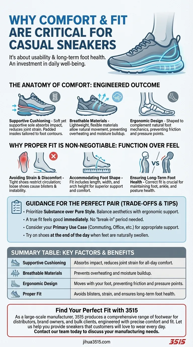 Pourquoi le confort et l'ajustement sont-ils importants lors du choix de baskets décontractées ? La clé pour un port toute la journée et la santé des pieds Guide Visuel