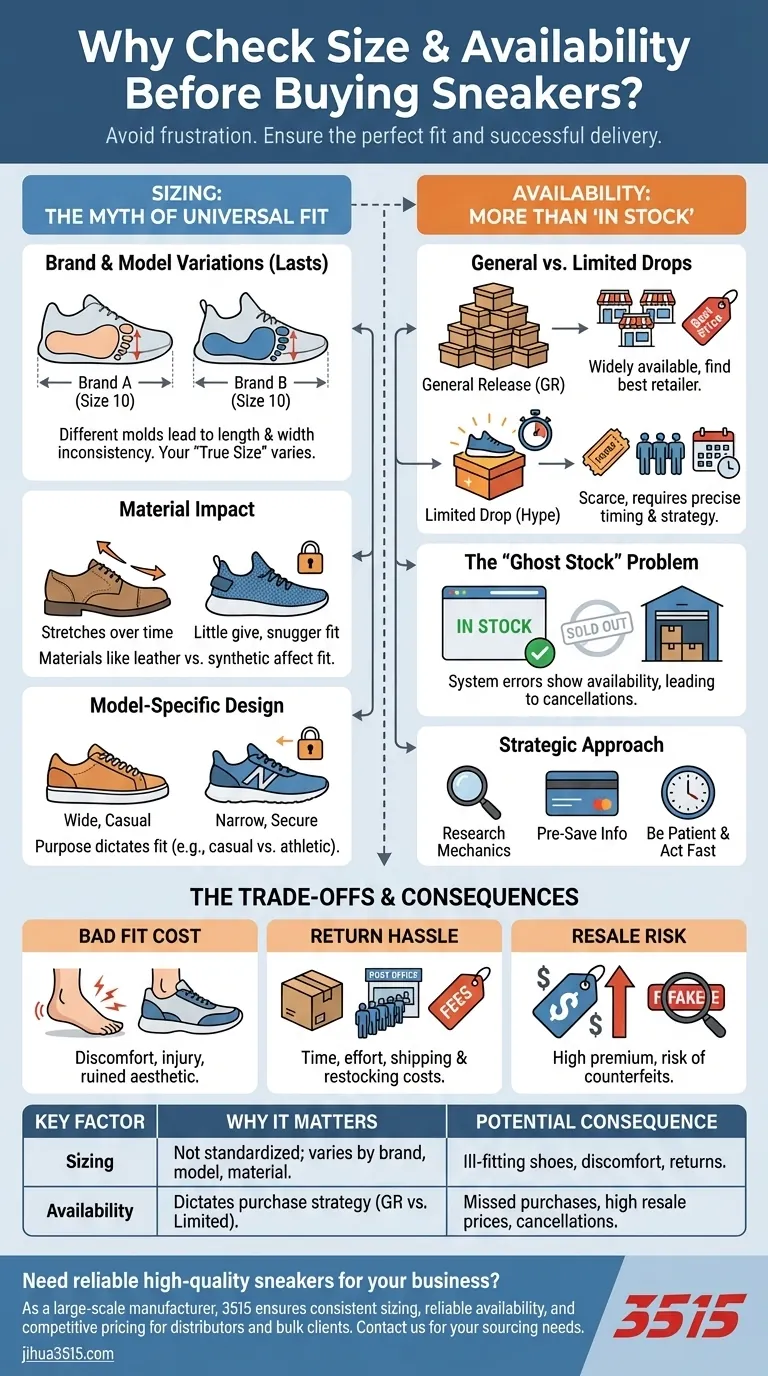 Why is checking size and availability important before purchasing sneakers? Avoid Costly Mistakes Visual Guide